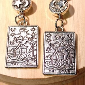 Handmade "The "Star" Tarot Card Dangle Earrings With Natural Crystal Beads